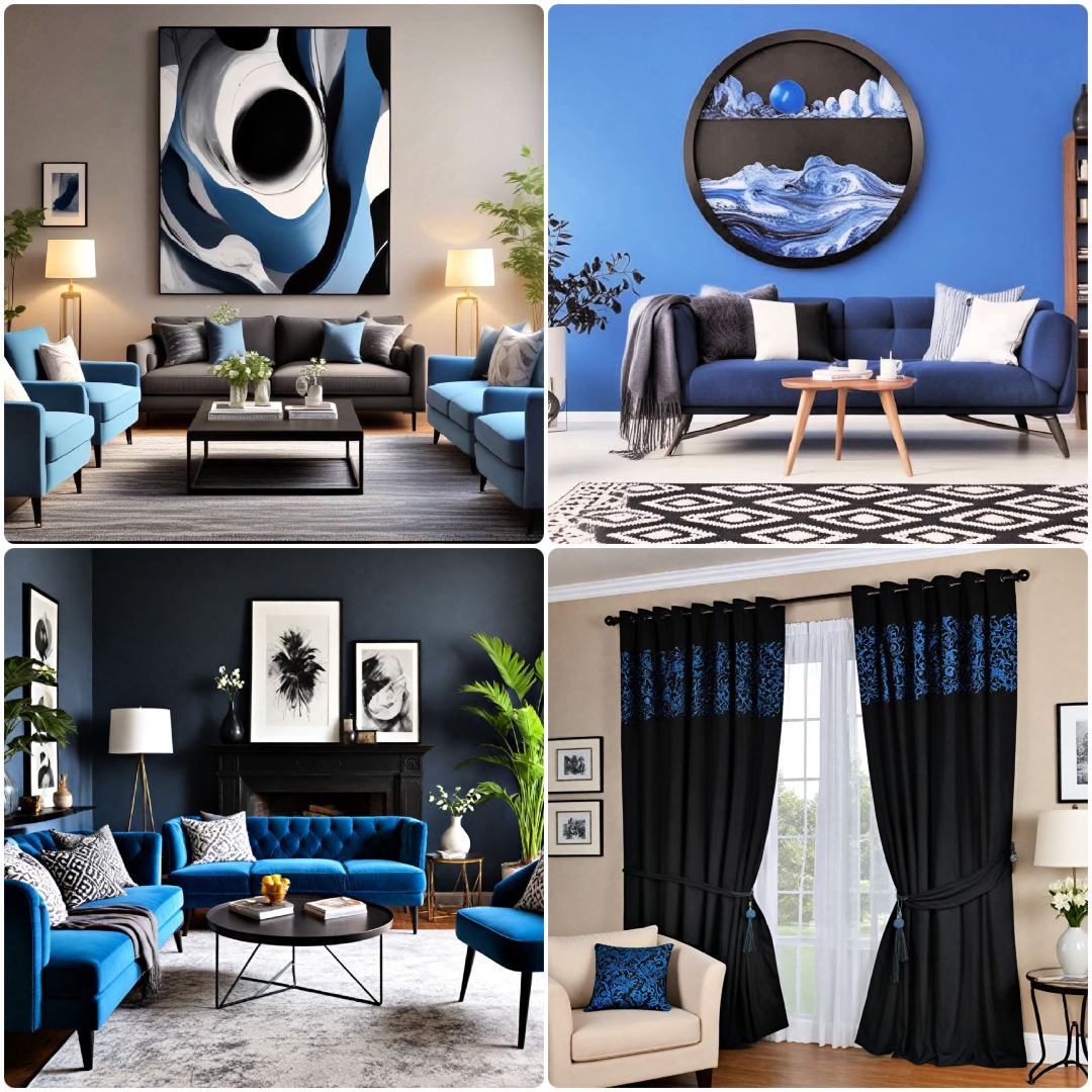 Modern Black And Blue Living Room