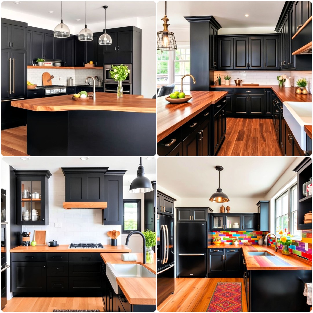 25 Black Kitchen with Wood Countertops
