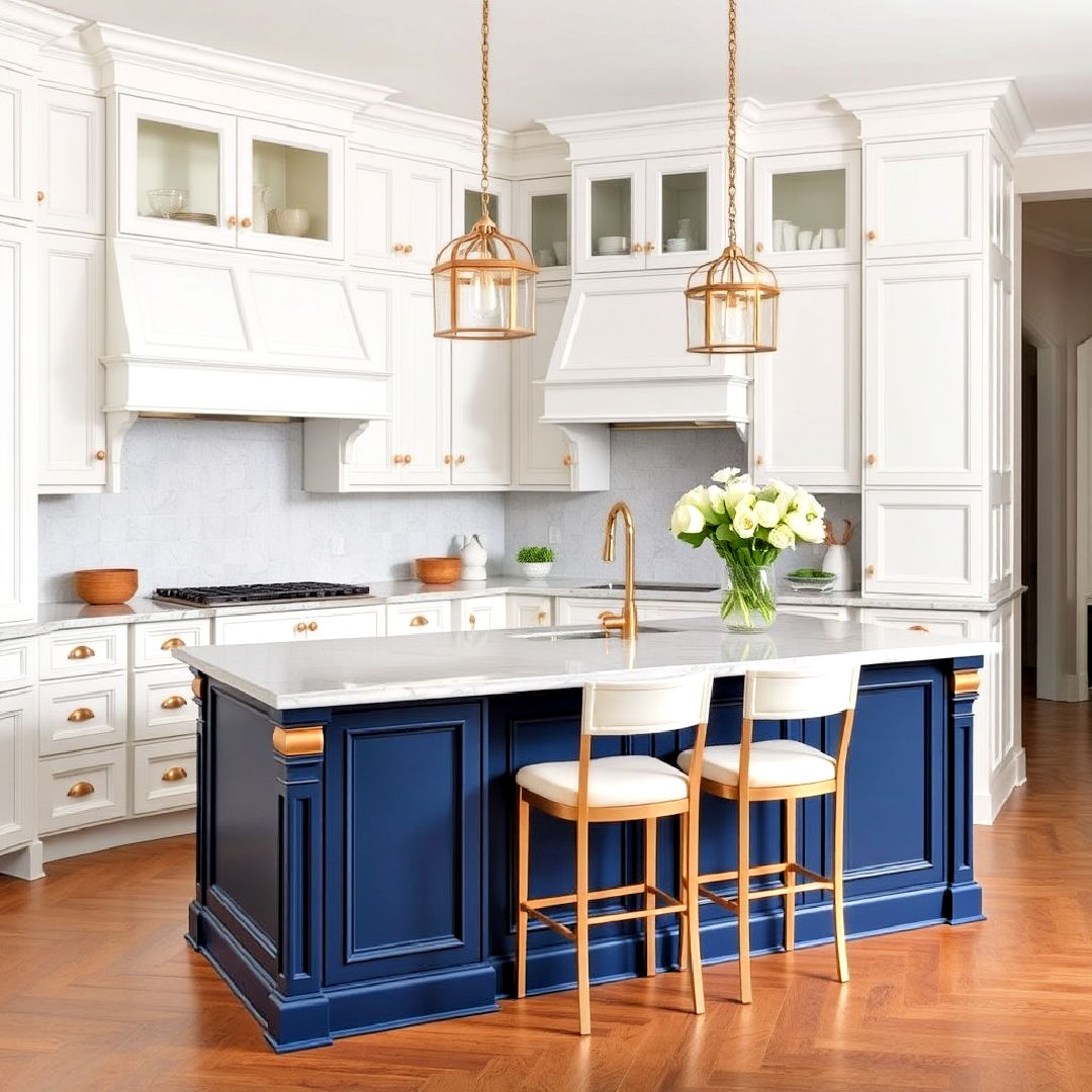 25 White Kitchen Cabinets With Blue Island To Try